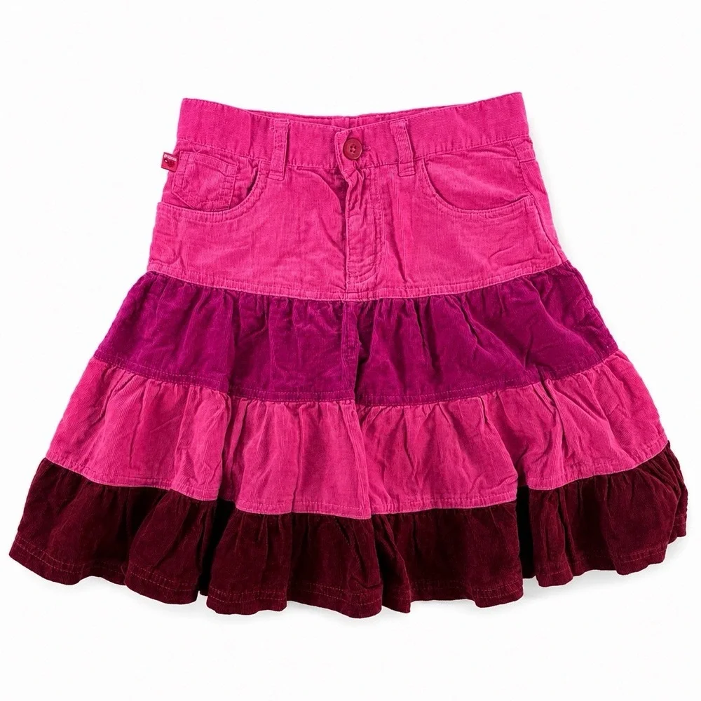 The Children's Place Corduroy Tiered Ruffle Skirt Pink Girls 8 Cowgirl Boho NWT